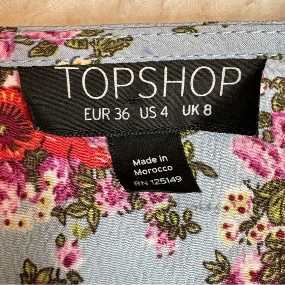 Topshop Baby Blue Floral Garden Party Wrap Dress Size 4 - Picture 7 of 8